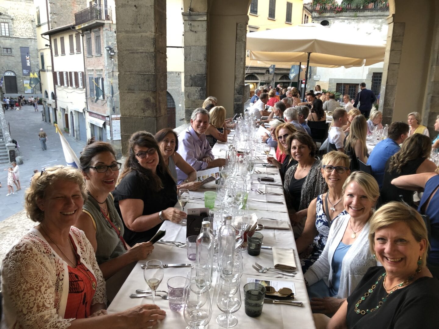 Rachael in a restaurant with her group