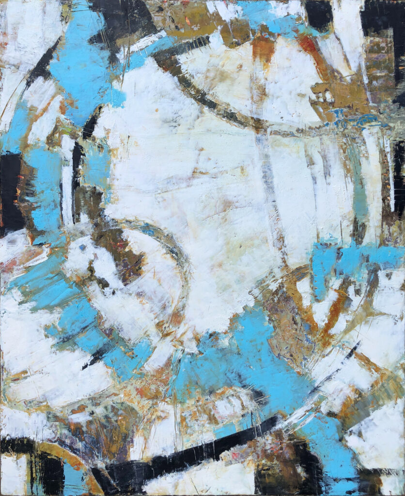A blue and light colored abstract painting
